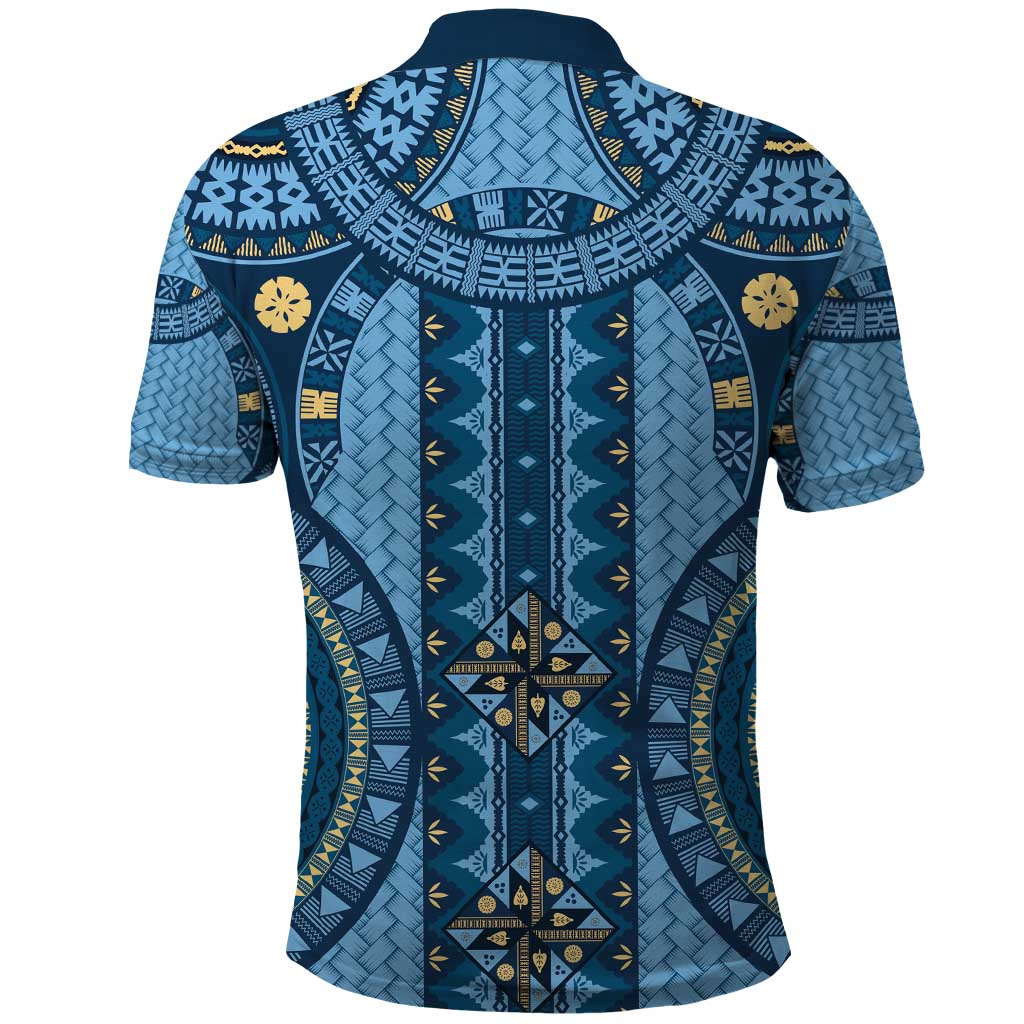 Bula Fiji Vintage Polo Shirt Prussian Blue Masi Motifs