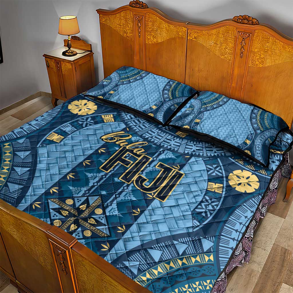 Bula Fiji Vintage Quilt Bed Set Prussian Blue Masi Motifs