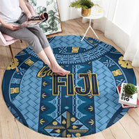 Bula Fiji Vintage Round Carpet Prussian Blue Masi Motifs