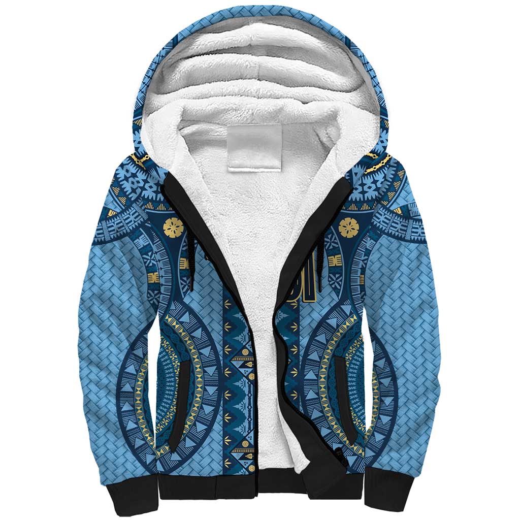 Bula Fiji Vintage Sherpa Hoodie Prussian Blue Masi Motifs