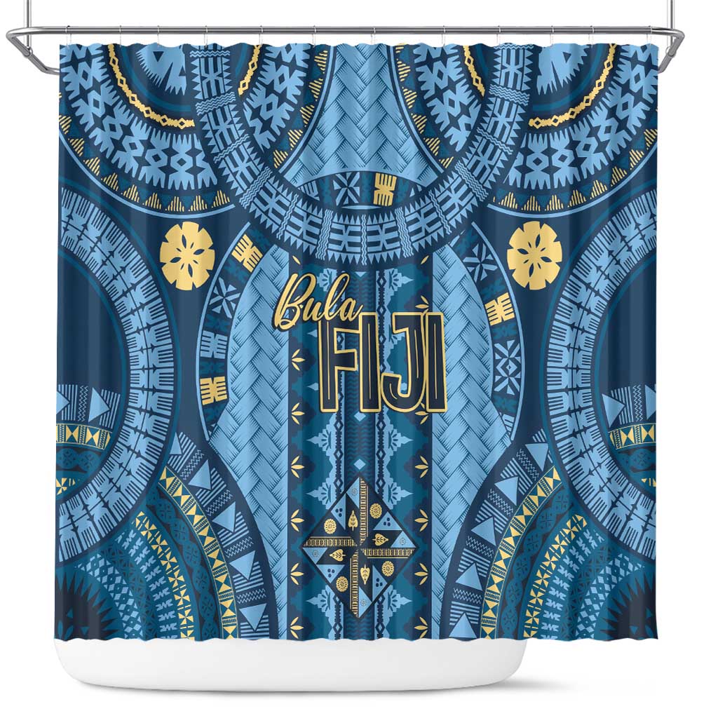 Bula Fiji Vintage Shower Curtain Prussian Blue Masi Motifs