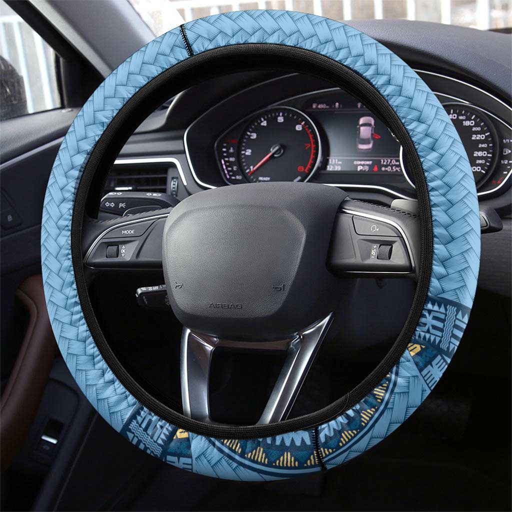 Bula Fiji Vintage Steering Wheel Cover Prussian Blue Masi Motifs LT7 - Polynesian Pride