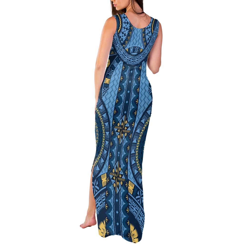 Bula Fiji Vintage Tank Maxi Dress Prussian Blue Masi Motifs