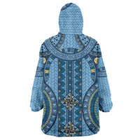 Bula Fiji Vintage Wearable Blanket Hoodie Prussian Blue Masi Motifs