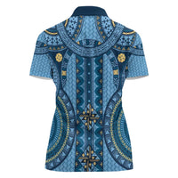 Bula Fiji Vintage Women Polo Shirt Prussian Blue Masi Motifs