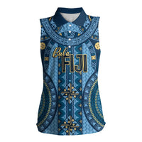 Bula Fiji Vintage Women Sleeveless Polo Shirt Prussian Blue Masi Motifs