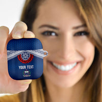 Manu Samoa Rugby Custom Navy Blue AirPods Case ʻIe Toga Pattern With Red Ula fala