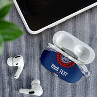 Manu Samoa Rugby Custom Navy Blue AirPods Case ʻIe Toga Pattern With Red Ula fala