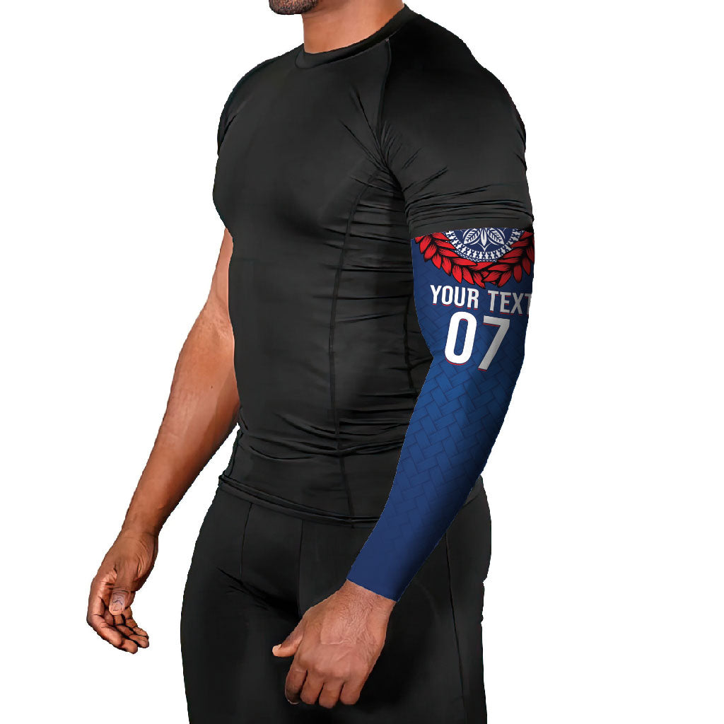 Manu Samoa Rugby Custom Navy Blue Arm Sleeves ʻIe Toga Pattern With Red Ula fala