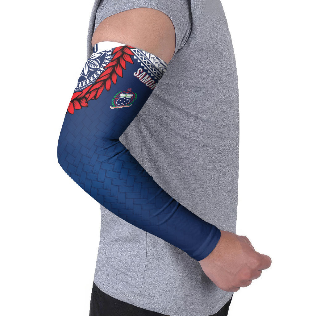 Manu Samoa Rugby Custom Navy Blue Arm Sleeves ʻIe Toga Pattern With Red Ula fala