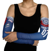 Manu Samoa Rugby Custom Navy Blue Arm Sleeves ʻIe Toga Pattern With Red Ula fala