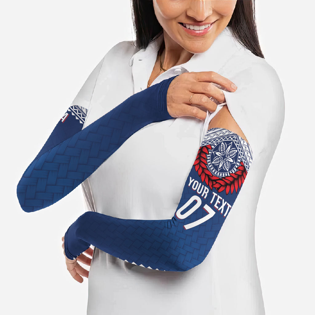 Manu Samoa Rugby Custom Navy Blue Arm Sleeves ʻIe Toga Pattern With Red Ula fala