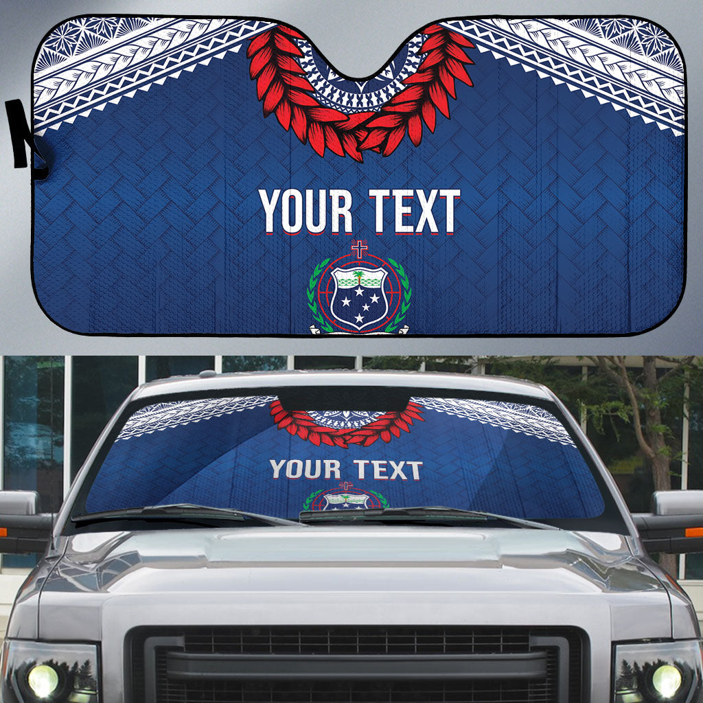 Manu Samoa Rugby Custom Navy Blue Auto Sun Shade ʻIe Toga Pattern With Red Ula fala
