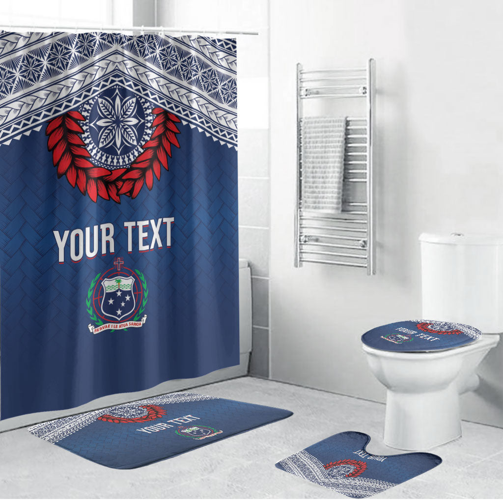 Manu Samoa Rugby Custom Navy Blue Bathroom Set ʻIe Toga Pattern With Red Ula fala