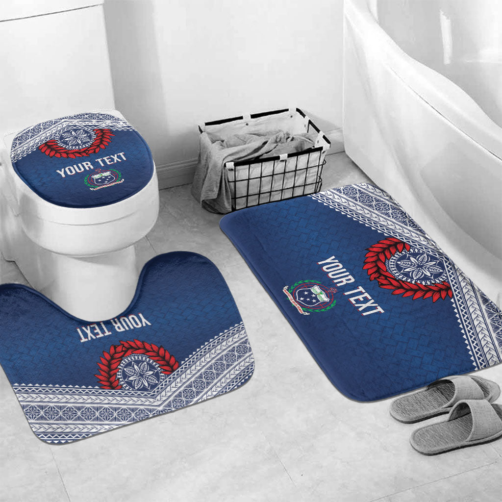 Manu Samoa Rugby Custom Navy Blue Bathroom Set ʻIe Toga Pattern With Red Ula fala