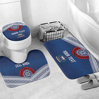 Manu Samoa Rugby Custom Navy Blue Bathroom Set ʻIe Toga Pattern With Red Ula fala