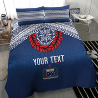 Manu Samoa Rugby Custom Navy Blue Bedding Set ʻIe Toga Pattern With Red Ula fala