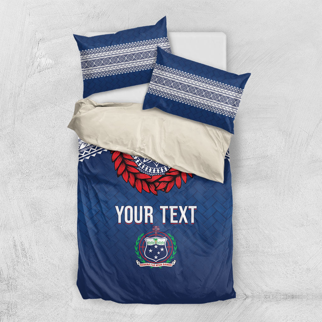 Manu Samoa Rugby Custom Navy Blue Bedding Set ʻIe Toga Pattern With Red Ula fala