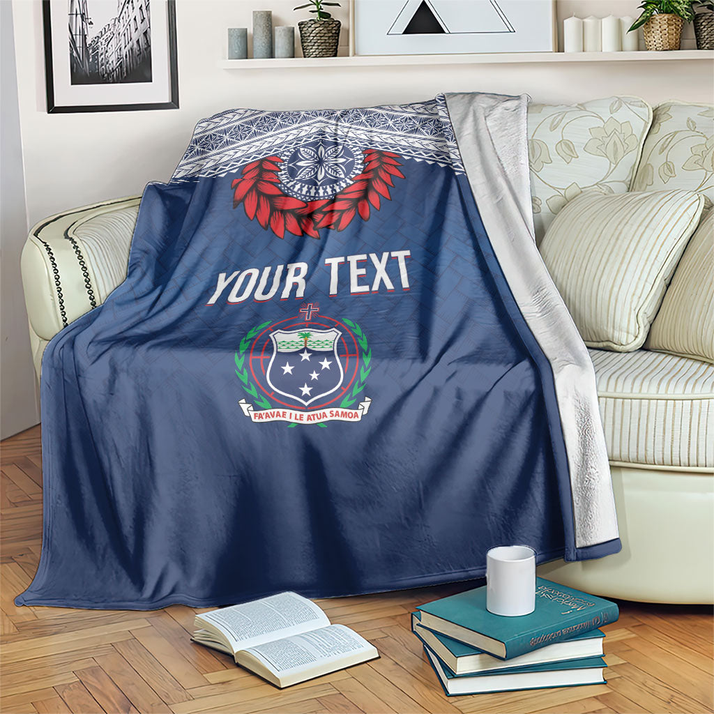 Manu Samoa Rugby Custom Navy Blue Blanket ʻIe Toga Pattern With Red Ula fala