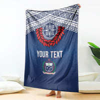 Manu Samoa Rugby Custom Navy Blue Blanket ʻIe Toga Pattern With Red Ula fala