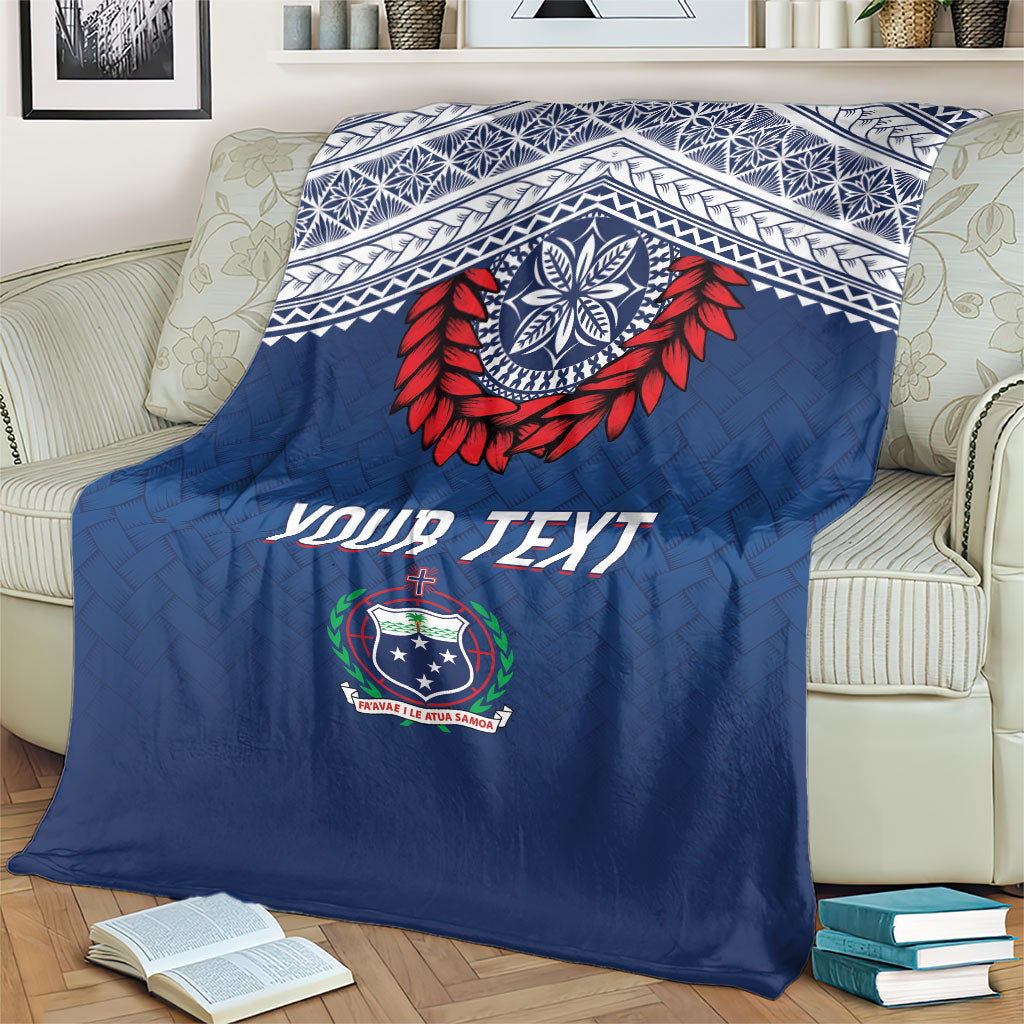 Manu Samoa Rugby Custom Navy Blue Blanket ʻIe Toga Pattern With Red Ula fala