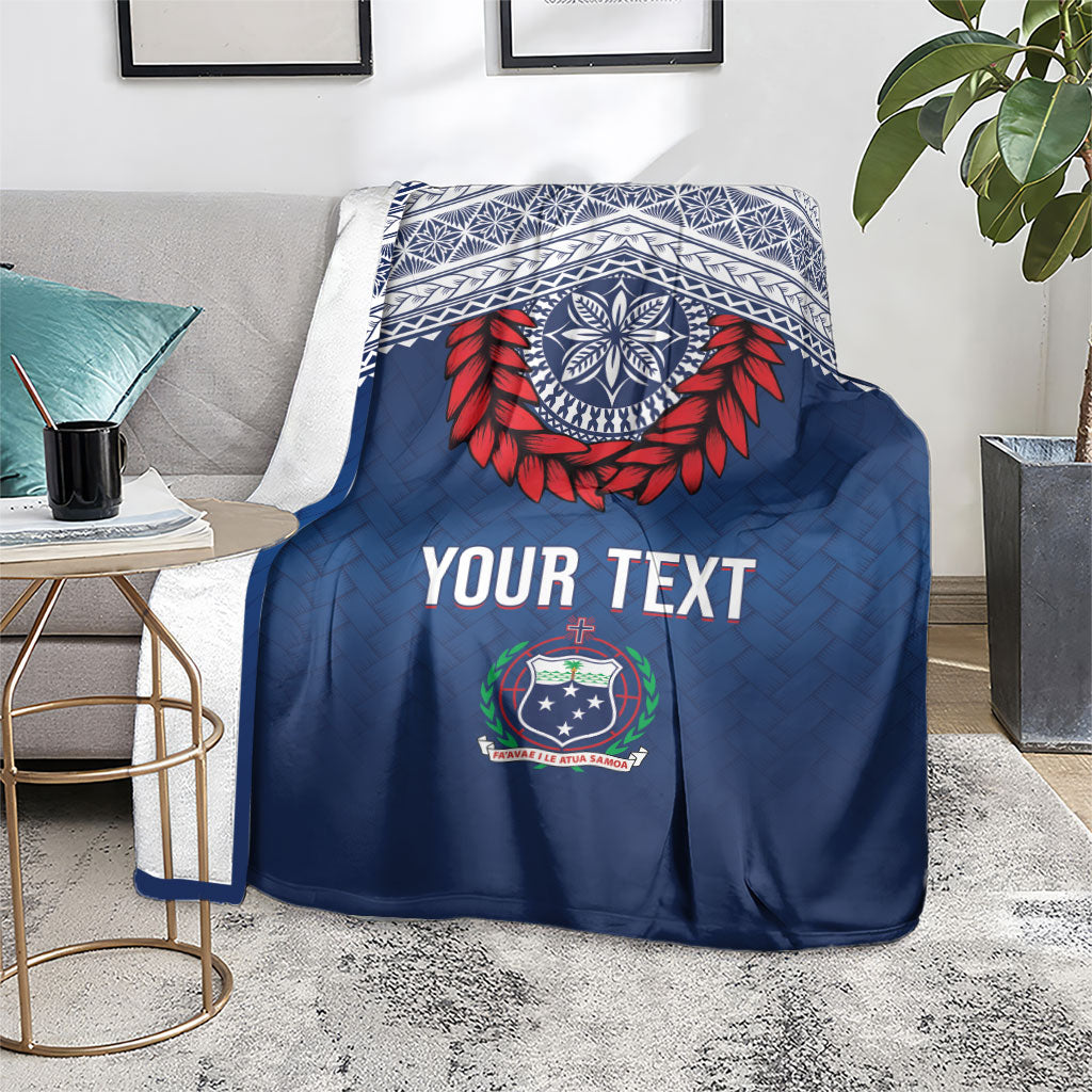 Manu Samoa Rugby Custom Navy Blue Blanket ʻIe Toga Pattern With Red Ula fala