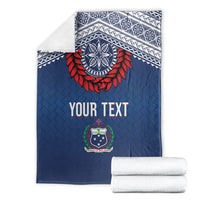 Manu Samoa Rugby Custom Navy Blue Blanket ʻIe Toga Pattern With Red Ula fala
