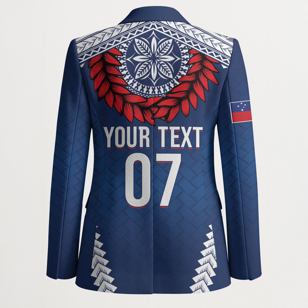 Manu Samoa Rugby Custom Navy Blue Blazer ʻIe Toga Pattern With Red Ula fala