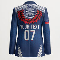 Manu Samoa Rugby Custom Navy Blue Blazer ʻIe Toga Pattern With Red Ula fala