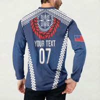 Manu Samoa Rugby Custom Navy Blue Button Sweatshirt ʻIe Toga Pattern With Red Ula fala