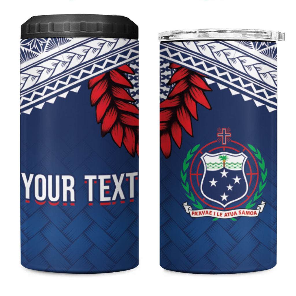 Manu Samoa Rugby Custom Navy Blue 4 in 1 Can Cooler Tumbler ʻIe Toga Pattern With Red Ula fala