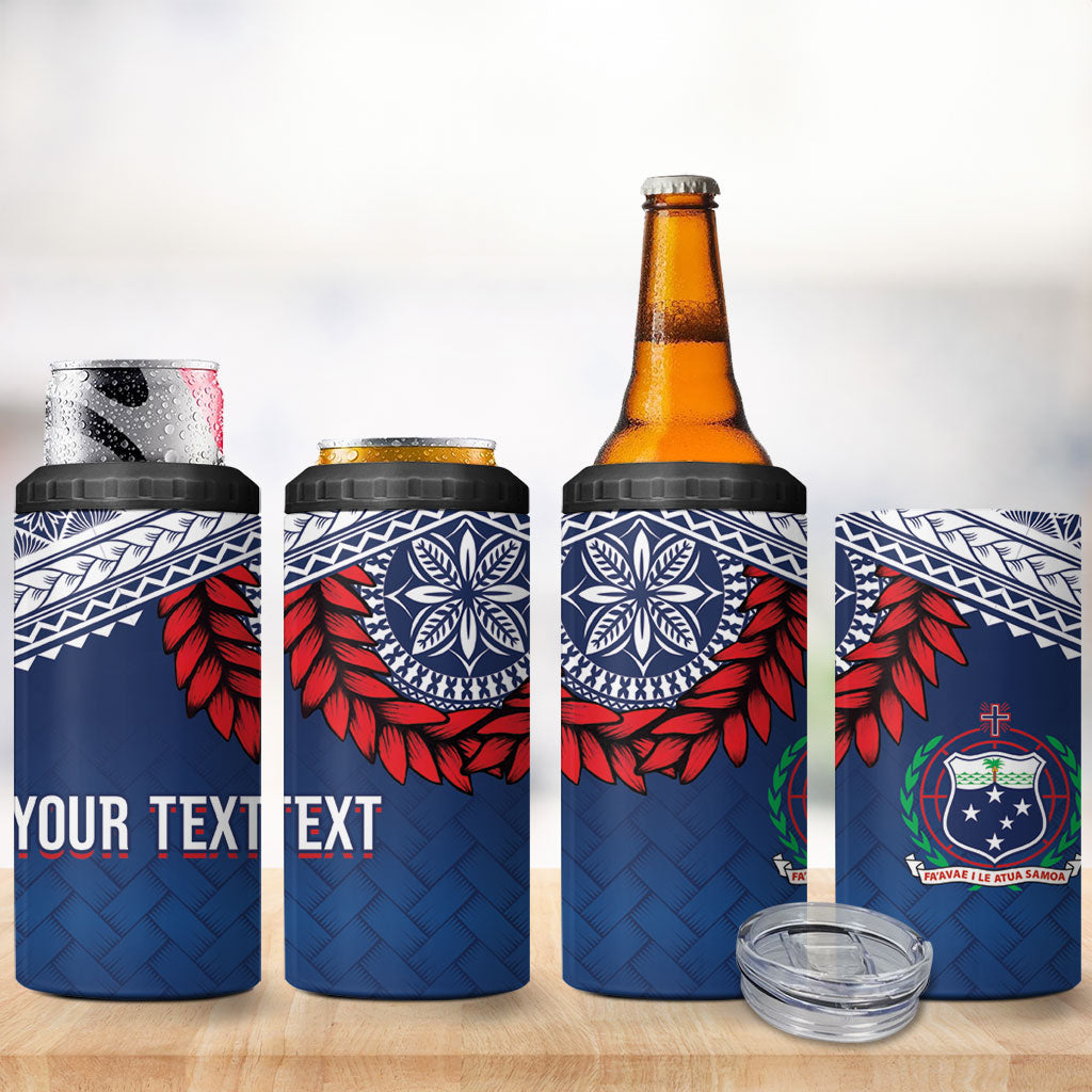 Manu Samoa Rugby Custom Navy Blue 4 in 1 Can Cooler Tumbler ʻIe Toga Pattern With Red Ula fala