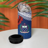 Manu Samoa Rugby Custom Navy Blue 4 in 1 Can Cooler Tumbler ʻIe Toga Pattern With Red Ula fala