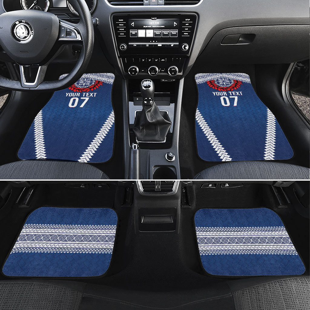 Manu Samoa Rugby Custom Navy Blue Car Mats ʻIe Toga Pattern With Red Ula fala