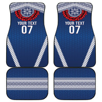 Manu Samoa Rugby Custom Navy Blue Car Mats ʻIe Toga Pattern With Red Ula fala