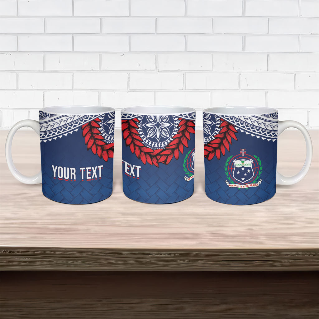 Manu Samoa Rugby Custom Navy Blue Ceramic Mug ʻIe Toga Pattern With Red Ula fala