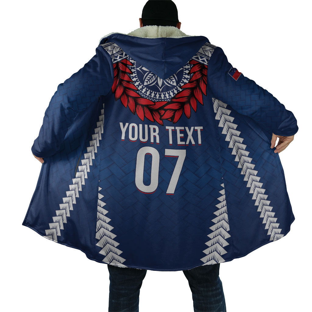Manu Samoa Rugby Custom Navy Blue Cloak ʻIe Toga Pattern With Red Ula fala