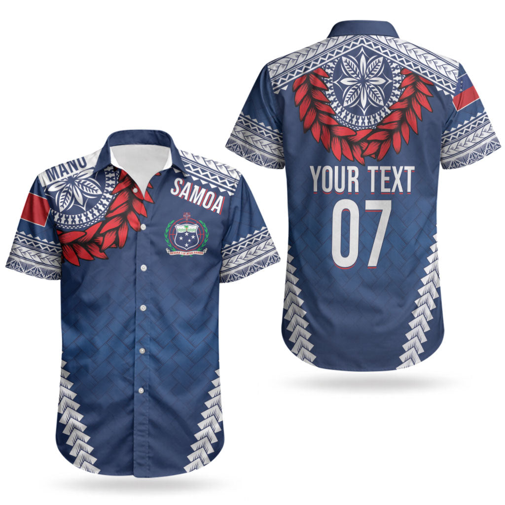 Manu Samoa Rugby Custom Navy Blue Couples Matching Tank Maxi Dress and Hawaiian Shirt ʻIe Toga Pattern With Red Ula fala