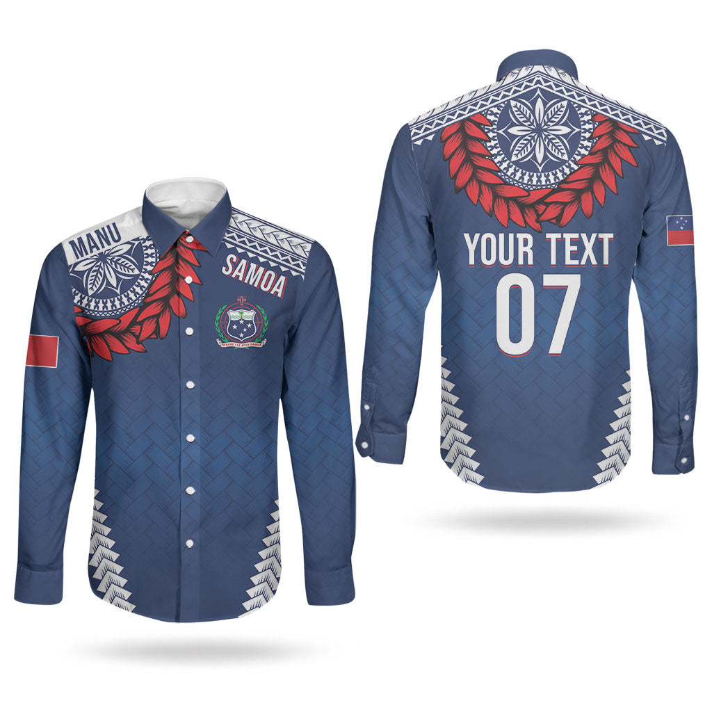 Manu Samoa Rugby Custom Navy Blue Couples Matching Tank Maxi Dress and Long Sleeve Button Shirt ʻIe Toga Pattern With Red Ula fala