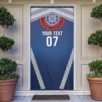 Manu Samoa Rugby Custom Navy Blue Door Cover ʻIe Toga Pattern With Red Ula fala