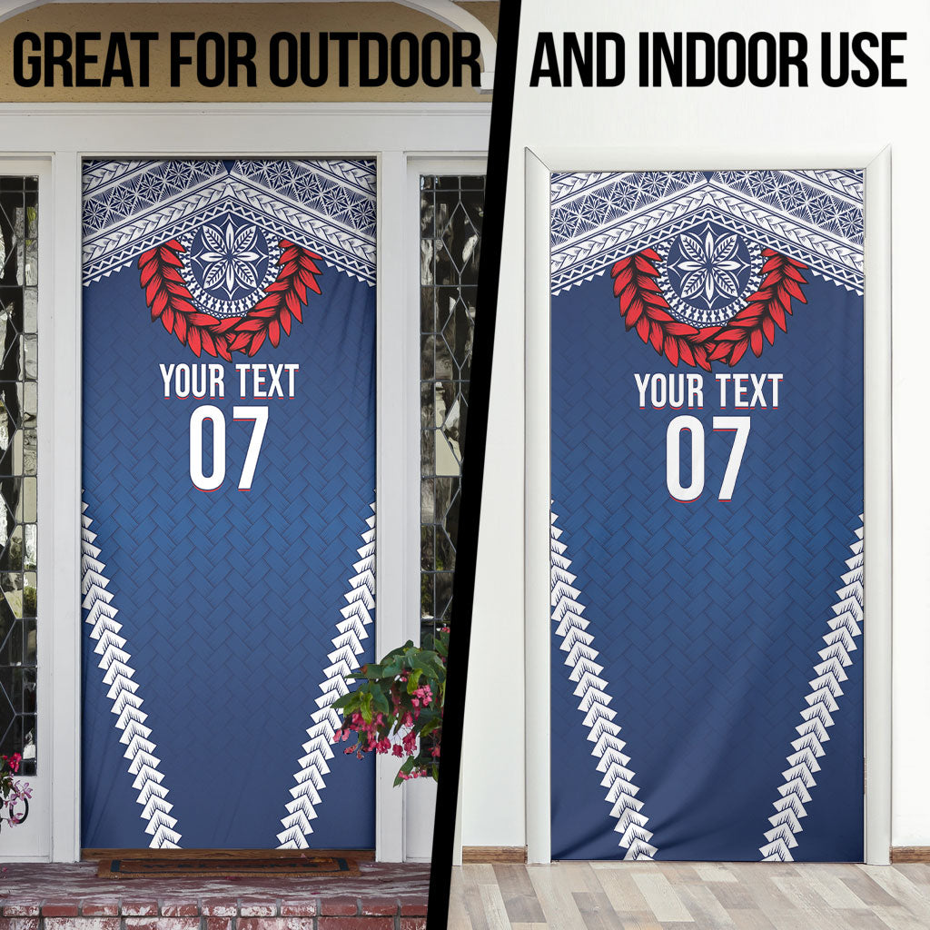 Manu Samoa Rugby Custom Navy Blue Door Cover ʻIe Toga Pattern With Red Ula fala