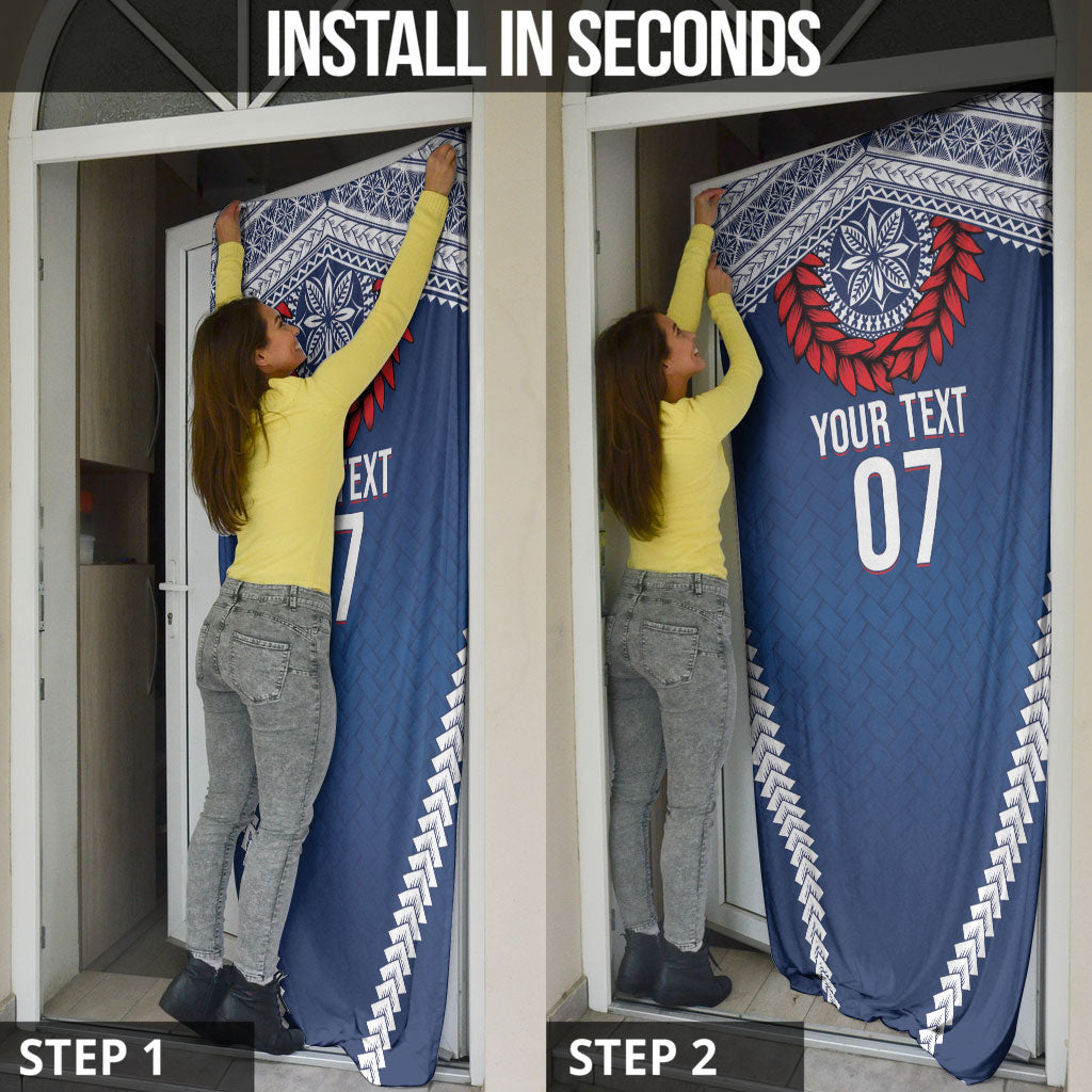 Manu Samoa Rugby Custom Navy Blue Door Cover ʻIe Toga Pattern With Red Ula fala
