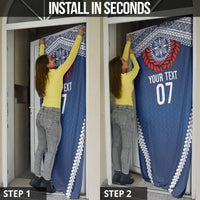 Manu Samoa Rugby Custom Navy Blue Door Cover ʻIe Toga Pattern With Red Ula fala