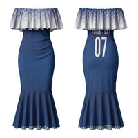 Manu Samoa Rugby Custom Navy Blue Family Matching Mermaid Dress and Hawaiian Shirt ʻIe Toga Pattern With Red Ula fala