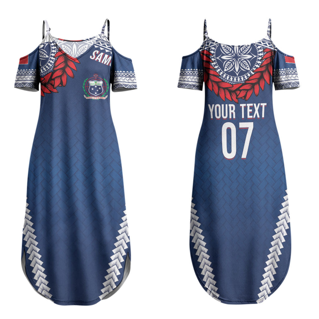 Manu Samoa Rugby Custom Navy Blue Family Matching Summer Maxi Dress and Hawaiian Shirt ʻIe Toga Pattern With Red Ula fala