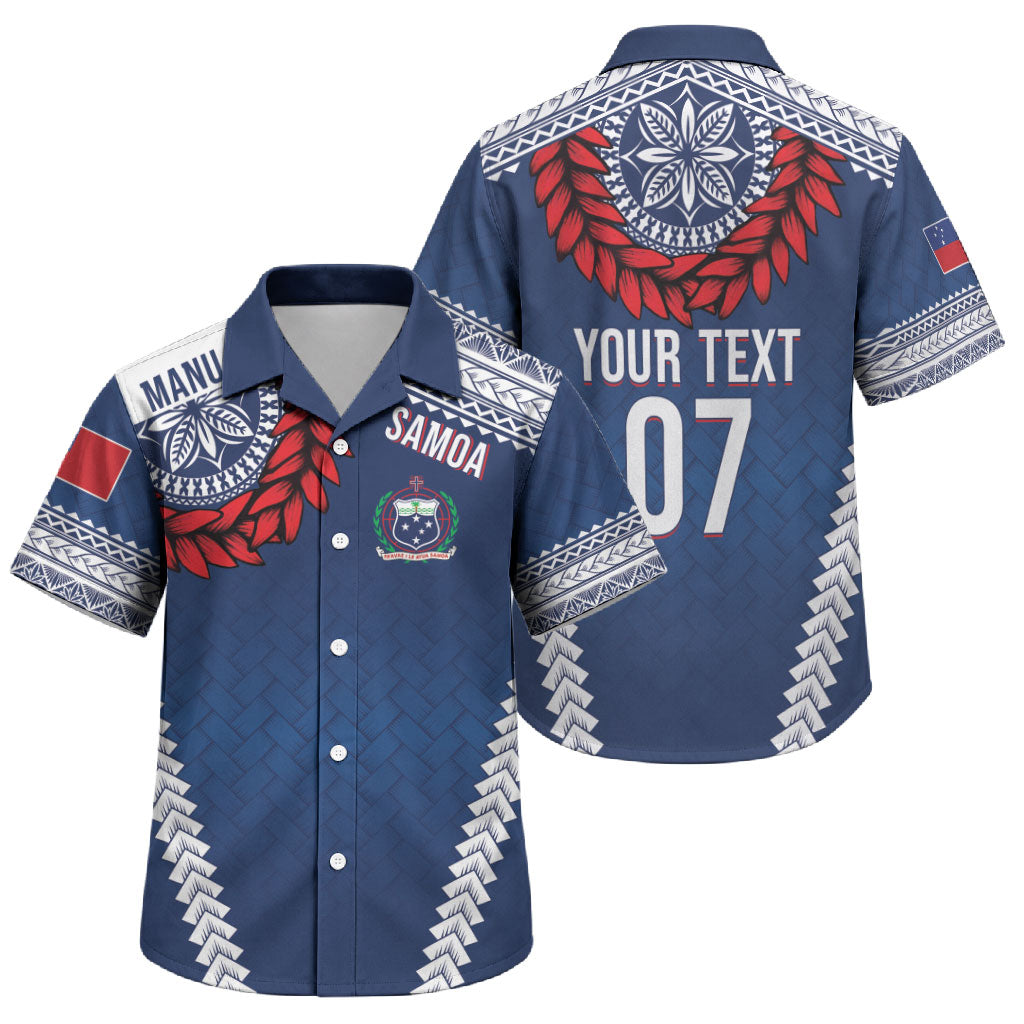 Manu Samoa Rugby Custom Navy Blue Family Matching Summer Maxi Dress and Hawaiian Shirt ʻIe Toga Pattern With Red Ula fala