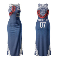 Manu Samoa Rugby Custom Navy Blue Family Matching Tank Maxi Dress and Hawaiian Shirt ʻIe Toga Pattern With Red Ula fala