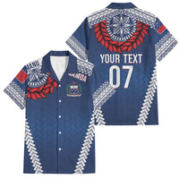 Manu Samoa Rugby Custom Navy Blue Family Matching Tank Maxi Dress and Hawaiian Shirt ʻIe Toga Pattern With Red Ula fala