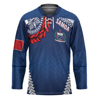 Manu Samoa Rugby Custom Navy Blue Hockey Jersey ʻIe Toga Pattern With Red Ula fala