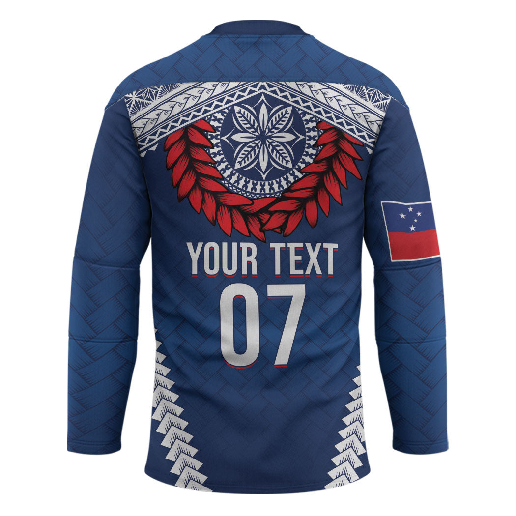 Manu Samoa Rugby Custom Navy Blue Hockey Jersey ʻIe Toga Pattern With Red Ula fala